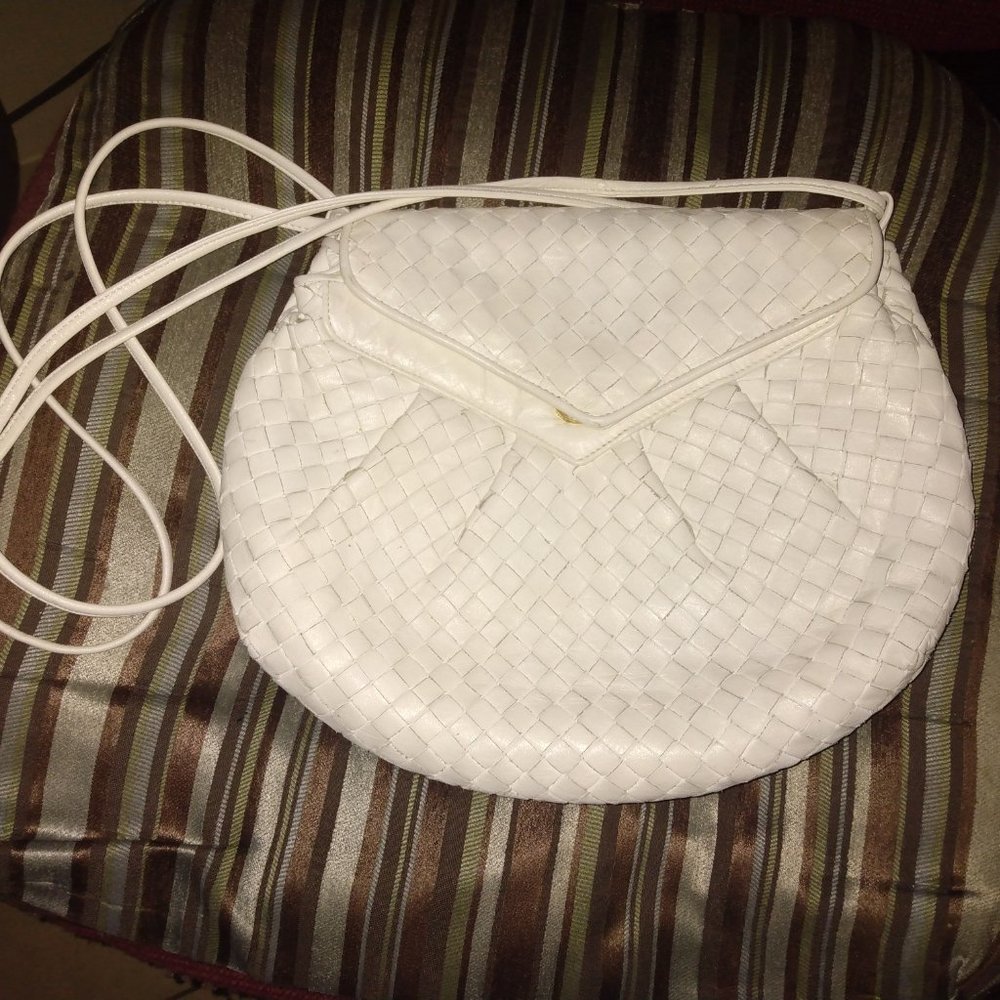❤️Vintage ASPECTS White Woven Intrecciato Crossbody Flap Bag Purse